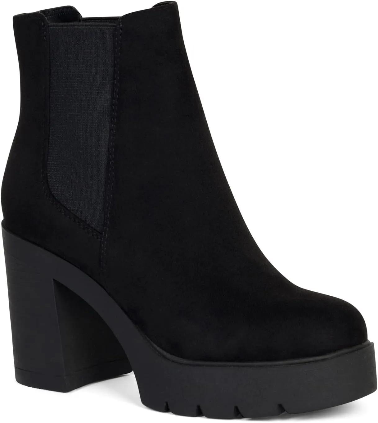 ~ Top ~ Women High Heel Lug Sole Chelsea Fashion Double Elastic Gore Ankle Boot