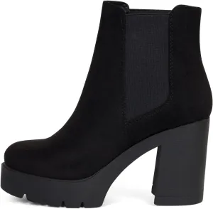 ~ Top ~ Women High Heel Lug Sole Chelsea Fashion Double Elastic Gore Ankle Boot