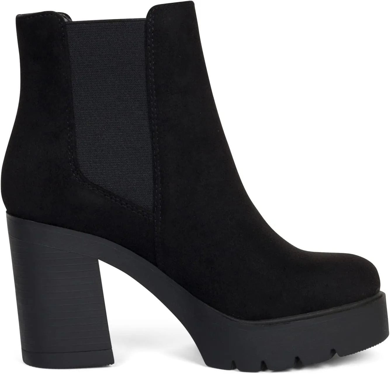 ~ Top ~ Women High Heel Lug Sole Chelsea Fashion Double Elastic Gore Ankle Boot