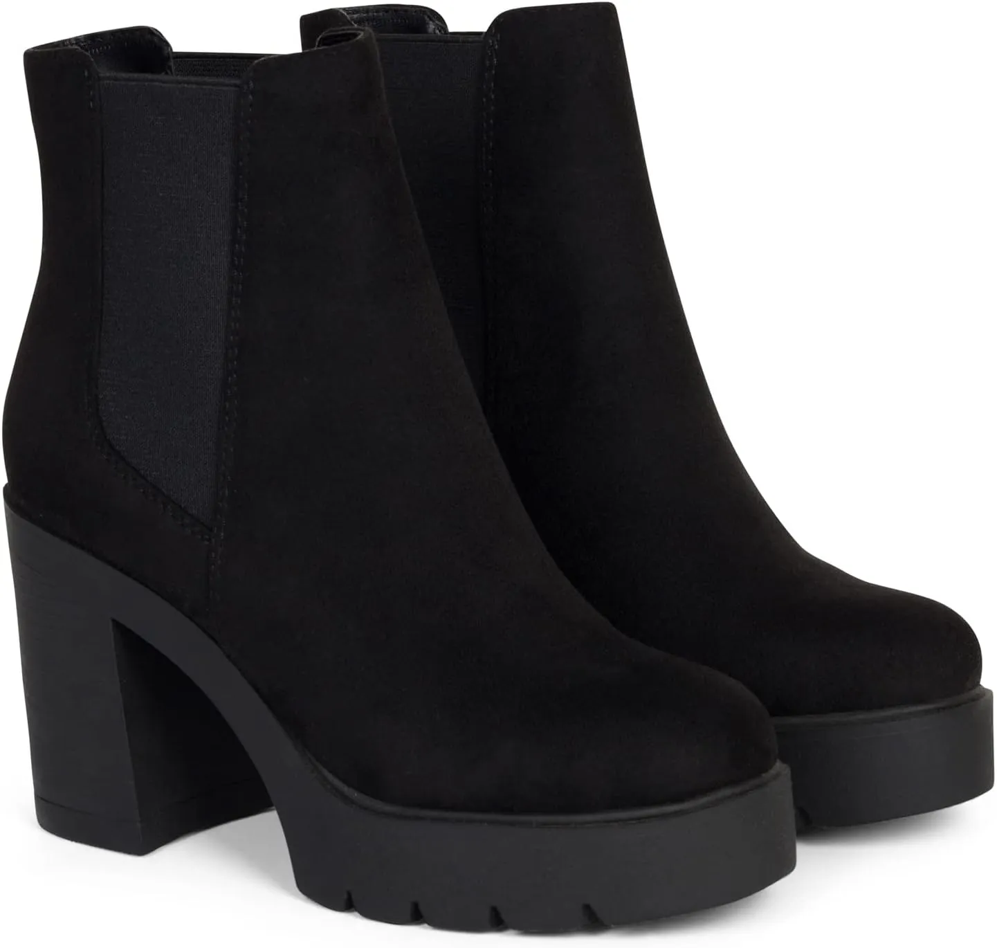 ~ Top ~ Women High Heel Lug Sole Chelsea Fashion Double Elastic Gore Ankle Boot