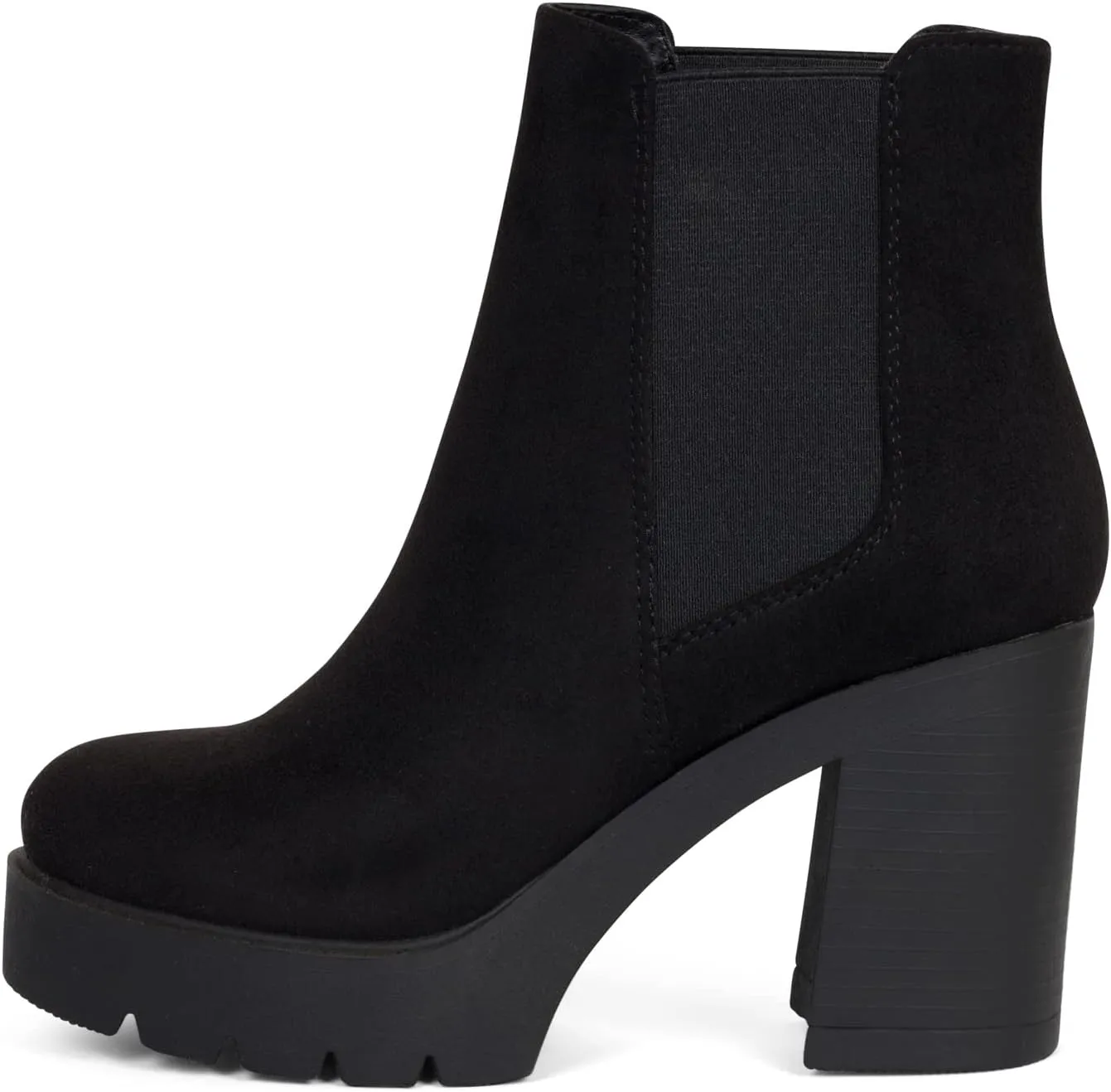 ~ Top ~ Women High Heel Lug Sole Chelsea Fashion Double Elastic Gore Ankle Boot
