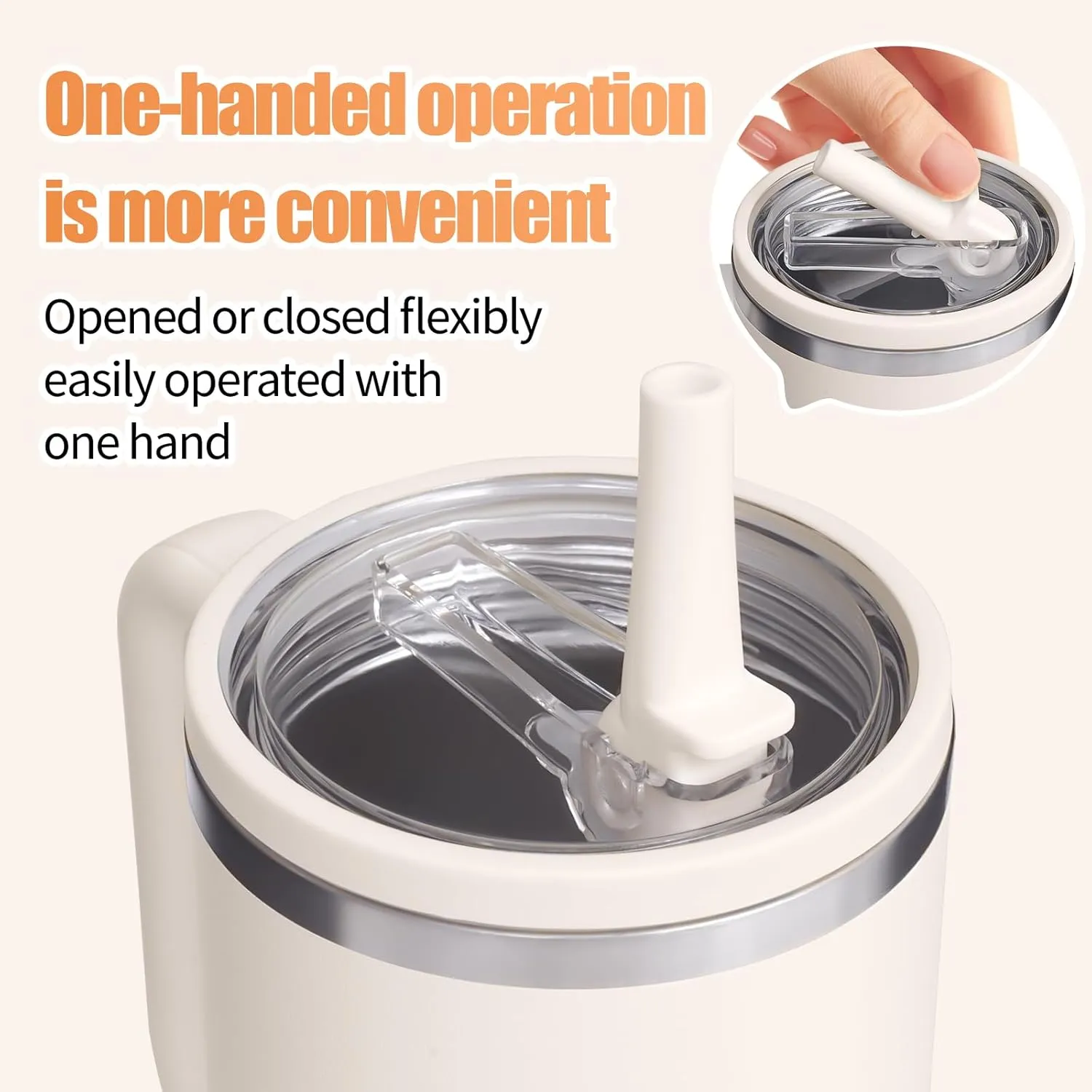 2 Pack 40 oz Tumbler Flip Straw Leak Proof Lid Replacement Fit for Stanley Quencher,40 oz Tumbler Lid Replacement for Stanley Cup,No Spill Proof Straw Cover for Stanley Accessories (Cream White)