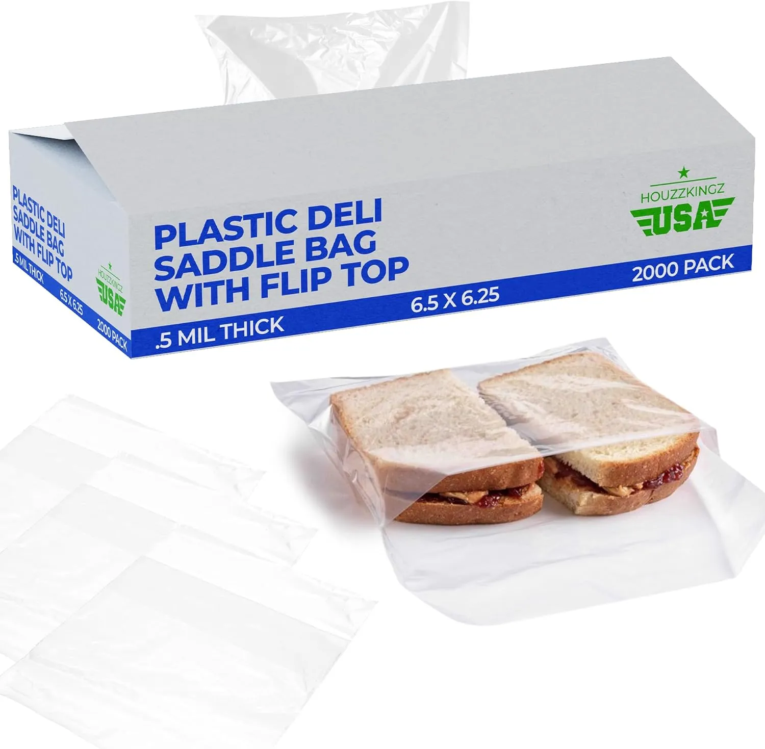 2000 Saddle Bags 6.5" X 6.25" – Clear Plastic Deli Flip Top Sandwich Saddle Bags Bulk - Perfect Portions Deli Food Service Plastic Wrap - Commercial Food Packaging Sandwich Wraps Restaurant Supplies