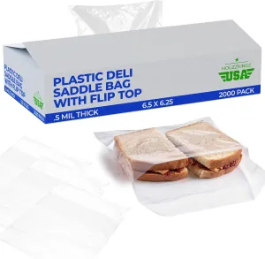 2000 Saddle Bags 6.5" X 6.25" – Clear Plastic Deli Flip Top Sandwich Saddle Bags Bulk - Perfect Portions Deli Food Service Plastic Wrap - Commercial Food Packaging Sandwich Wraps Restaurant Supplies