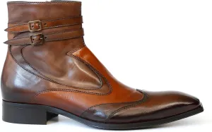 4765 Italian Brown/Cognac Leather Ankle Boots W/2 Buckles,Zipper