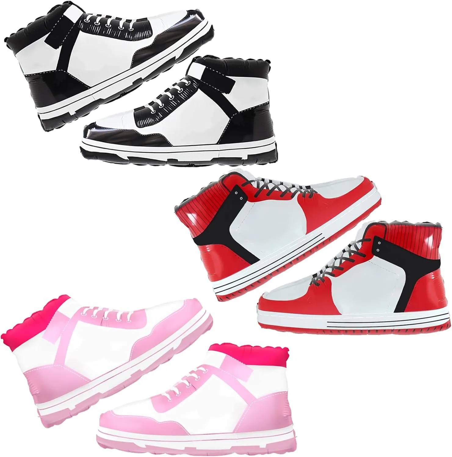 6pcs sneaker balloons for basketball sports theme birthday party decorations.2 black 2pink 2red AJ shoes balloons party supplies