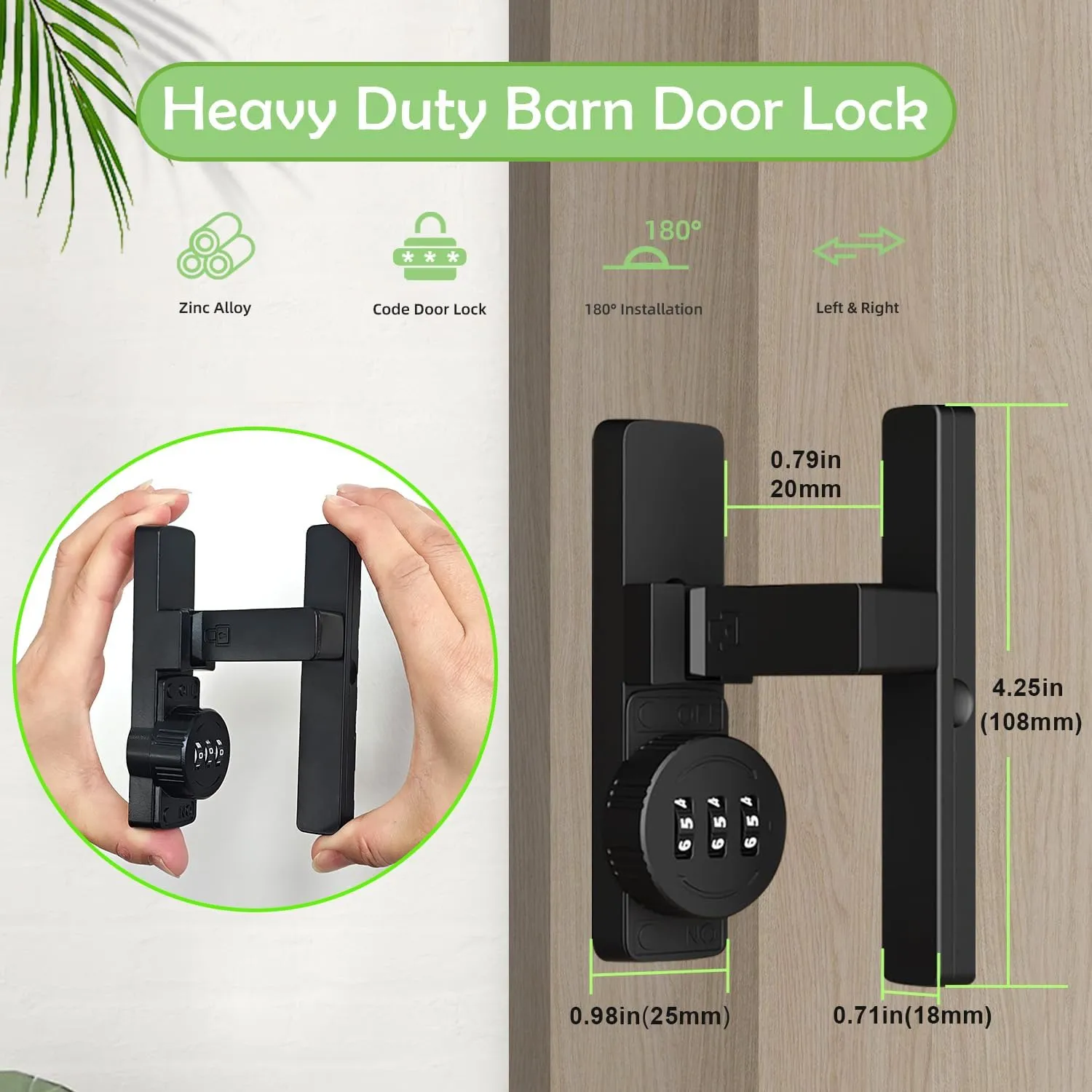 90 Degree Flip Barn Door Lock, Small Gate Latches Hardware with 3-Digit Password Combination, Multi-Purpose Security Lock for Shed, Sliding Doors, Bifold, French Doors, Cabinets, Bathroom, Black
