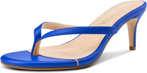 Aachcol Womens Open Toe Flip Flops Stiletto Backless Slippers Slip on Kitten Heel Thong Sandals Slides Party Dress Mules 2.6 Inches Heels