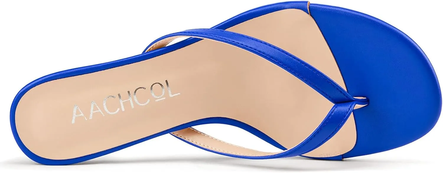 Aachcol Womens Open Toe Flip Flops Stiletto Backless Slippers Slip on Kitten Heel Thong Sandals Slides Party Dress Mules 2.6 Inches Heels