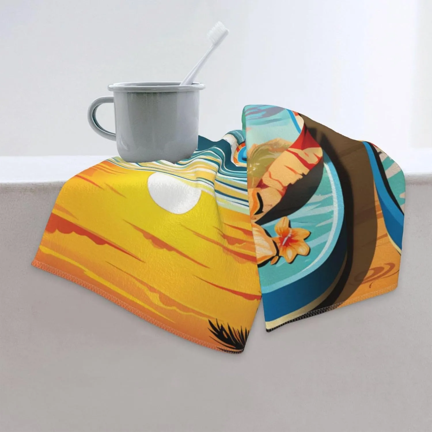 Absorbent Hand Towels 12"X24" Decorative Bathroom Towel Soft Microfiber Face Towel Flip Flops and Tropical Beach Scene Dish Kitchen Towels for Bathroom Kitchen Hotel Spa Bath Towels