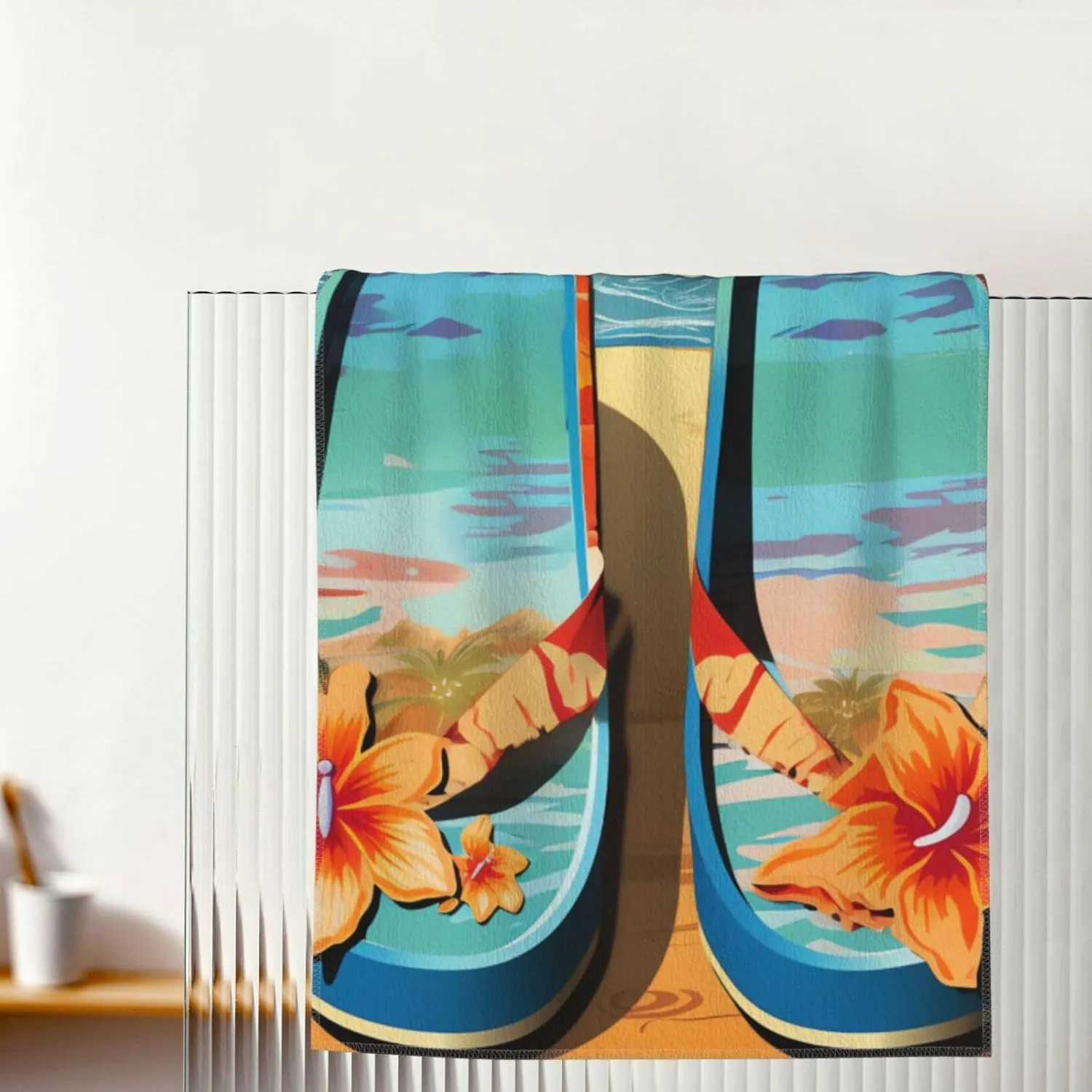 Absorbent Hand Towels 12"X24" Decorative Bathroom Towel Soft Microfiber Face Towel Flip Flops and Tropical Beach Scene Dish Kitchen Towels for Bathroom Kitchen Hotel Spa Bath Towels