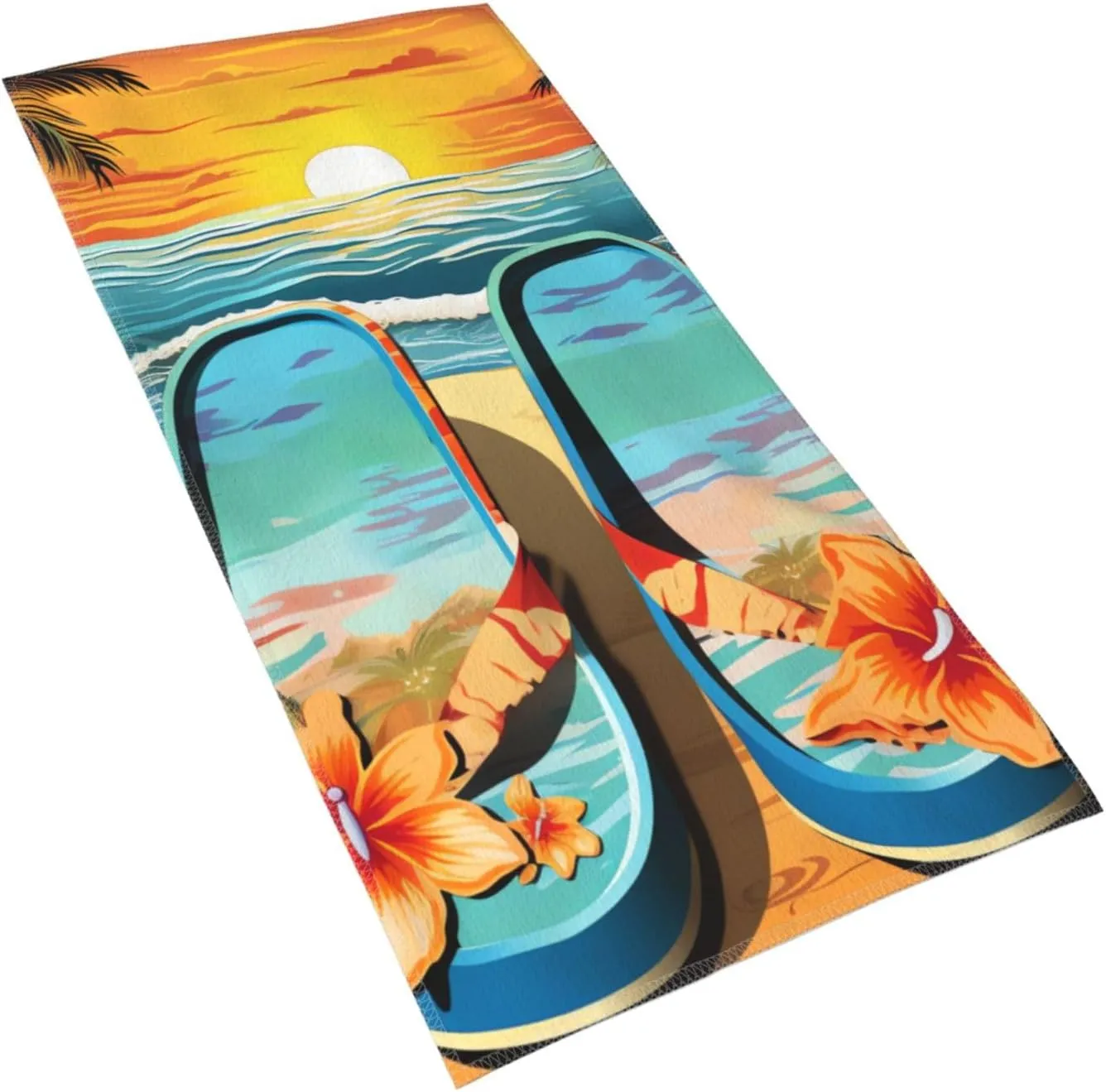 Absorbent Hand Towels 12"X24" Decorative Bathroom Towel Soft Microfiber Face Towel Flip Flops and Tropical Beach Scene Dish Kitchen Towels for Bathroom Kitchen Hotel Spa Bath Towels