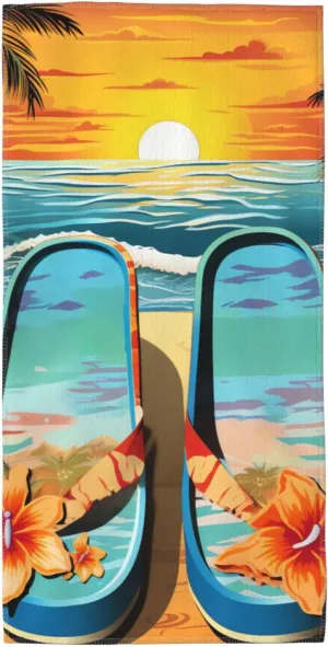 Absorbent Hand Towels 12"X24" Decorative Bathroom Towel Soft Microfiber Face Towel Flip Flops and Tropical Beach Scene Dish Kitchen Towels for Bathroom Kitchen Hotel Spa Bath Towels