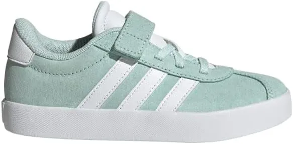 adidas VL Court 3.0 Elastic Lace Sneaker, Halo Mint/White/Black, 2.5 US Unisex Little Kid