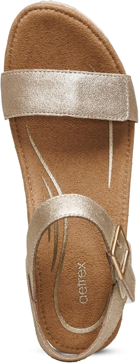 Aetrex Women's Sydney Orthopedic Quarter Ankle Strap Espadrille Wedge Sandals