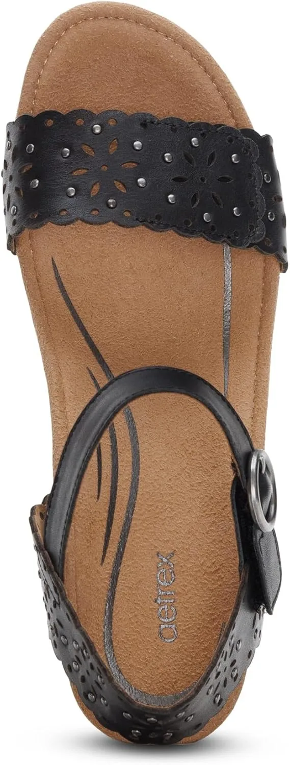 Aetrex Women's Sydney Orthopedic Quarter Ankle Strap Espadrille Wedge Sandals