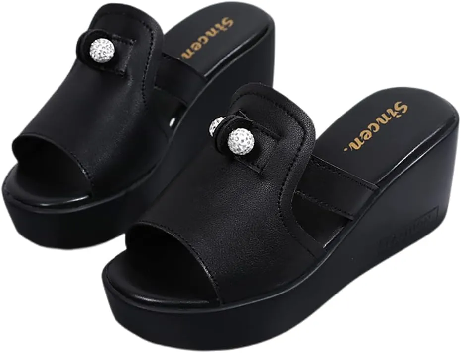 ailishabroy Women Slip on Espadrille Sandals Wedges Slides Sandals Flatform Open Toe