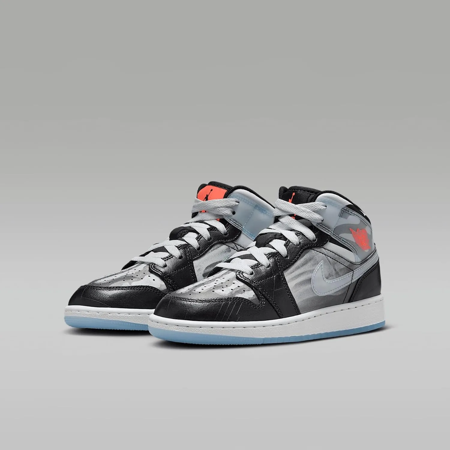 Air Jordan 1 Mid Sneaker School Big Kids' Shoes (HF3210-001, Black/Total Crimson/White/Ice Blue)