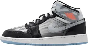 Air Jordan 1 Mid Sneaker School Big Kids' Shoes (HF3210-001, Black/Total Crimson/White/Ice Blue)