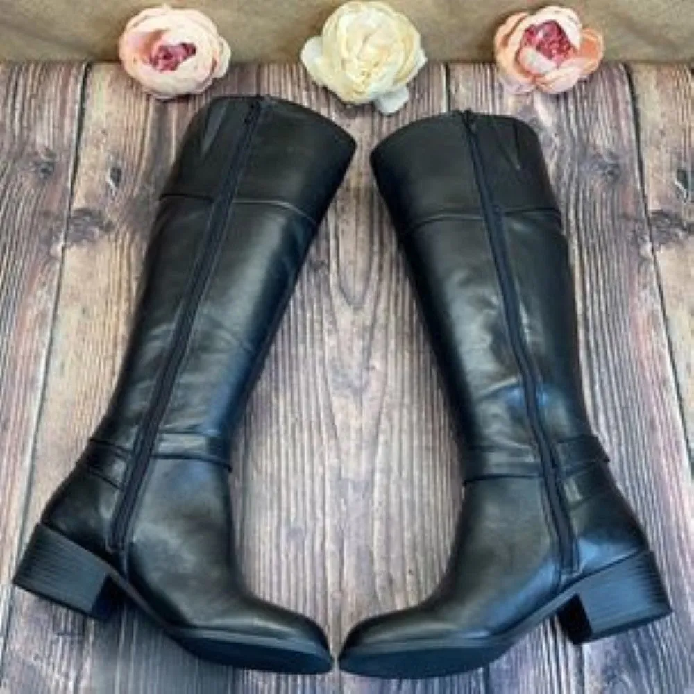 Alfani Black Leather Berniee Knee Boots 6M