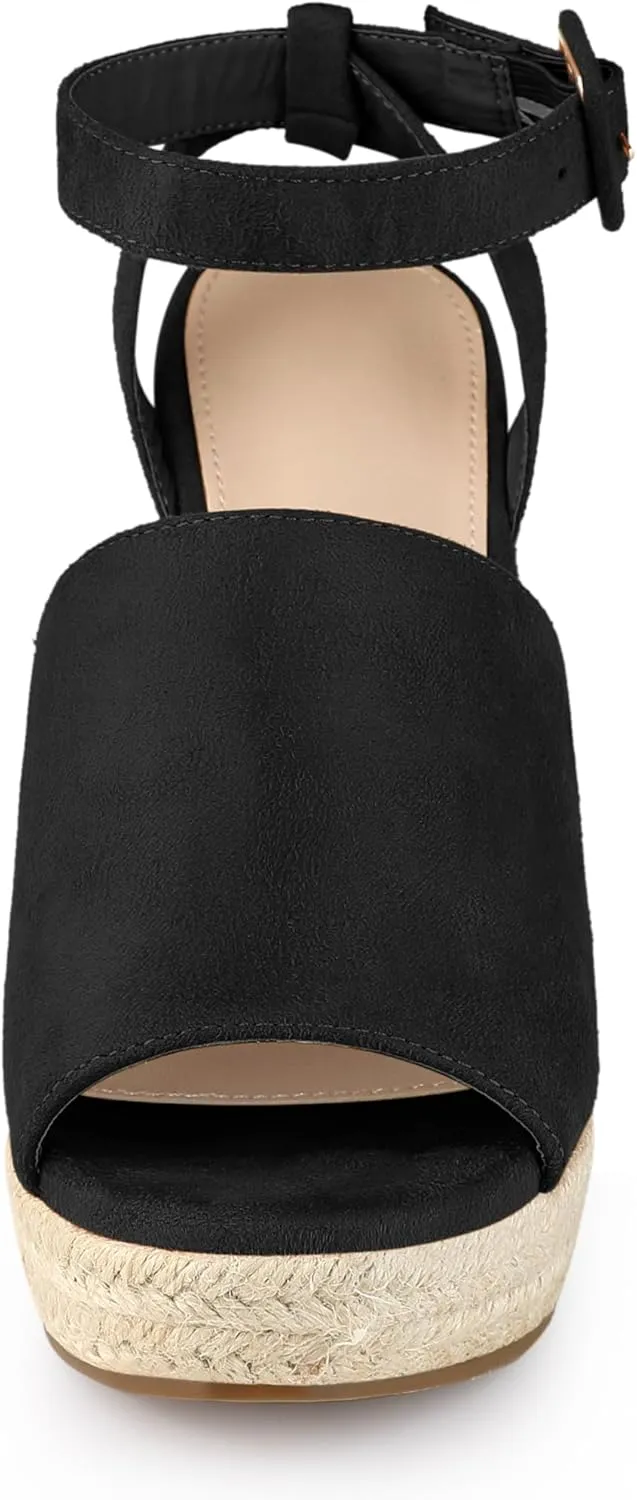 Allegra K Women's Espadrille Platform Slingback Wedges Heels Sandals
