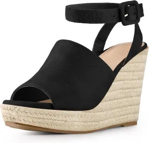 Allegra K Women's Espadrille Platform Slingback Wedges Heels Sandals