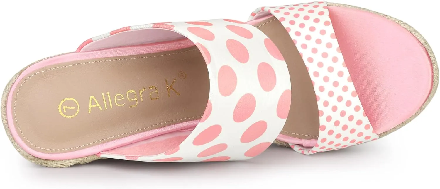 Allegra K Women's Platform Polka Dots Heel Espadrille Wedge Sandals