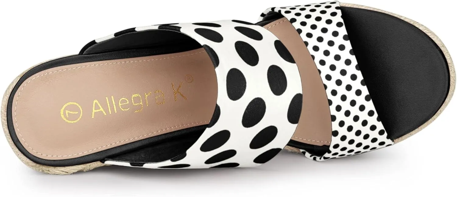 Allegra K Women's Platform Polka Dots Heel Espadrille Wedge Sandals