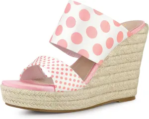 Allegra K Women's Platform Polka Dots Heel Espadrille Wedge Sandals