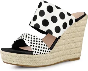 Allegra K Women's Platform Polka Dots Heel Espadrille Wedge Sandals