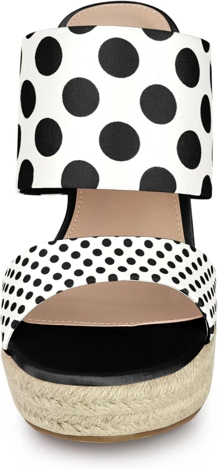 Allegra K Women's Platform Polka Dots Heel Espadrille Wedge Sandals