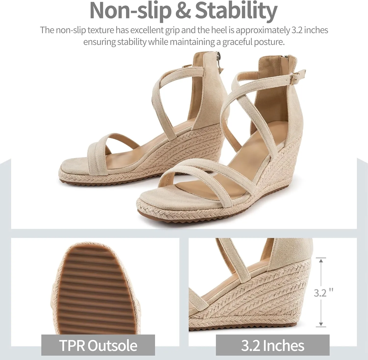 Aomigoct Wedge Sandals for Women Dressy - Suede Platform Wedges for Party - Fashion Ladies Open Toe Summer Espadrille Shoes