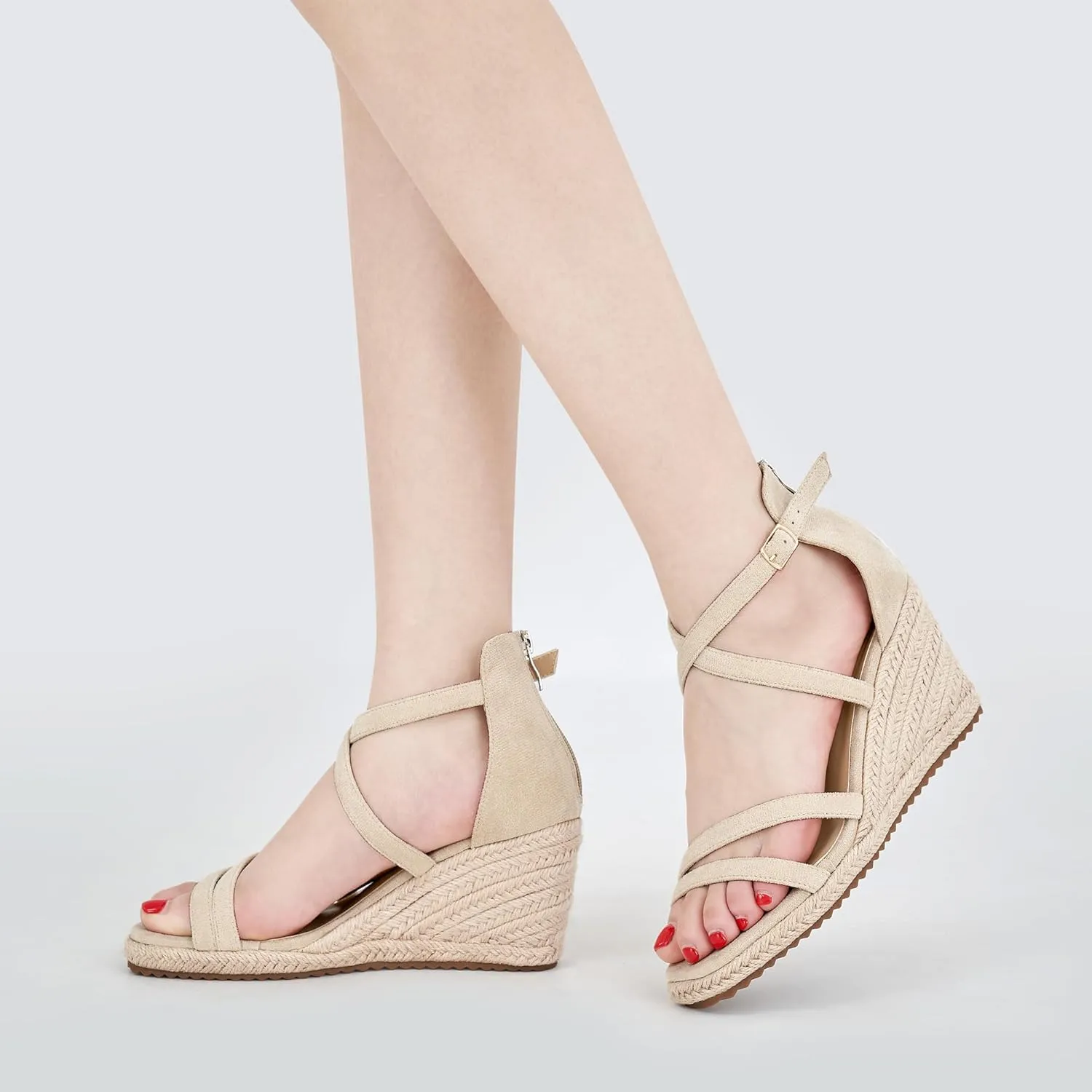 Aomigoct Wedge Sandals for Women Dressy - Suede Platform Wedges for Party - Fashion Ladies Open Toe Summer Espadrille Shoes