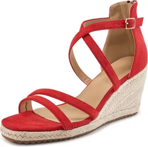 Aomigoct Wedge Sandals for Women Dressy - Suede Platform Wedges for Party - Fashion Ladies Open Toe Summer Espadrille Shoes