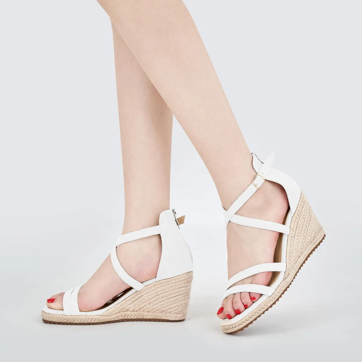 Aomigoct Wedge Sandals for Women Dressy - Suede Platform Wedges for Party - Fashion Ladies Open Toe Summer Espadrille Shoes