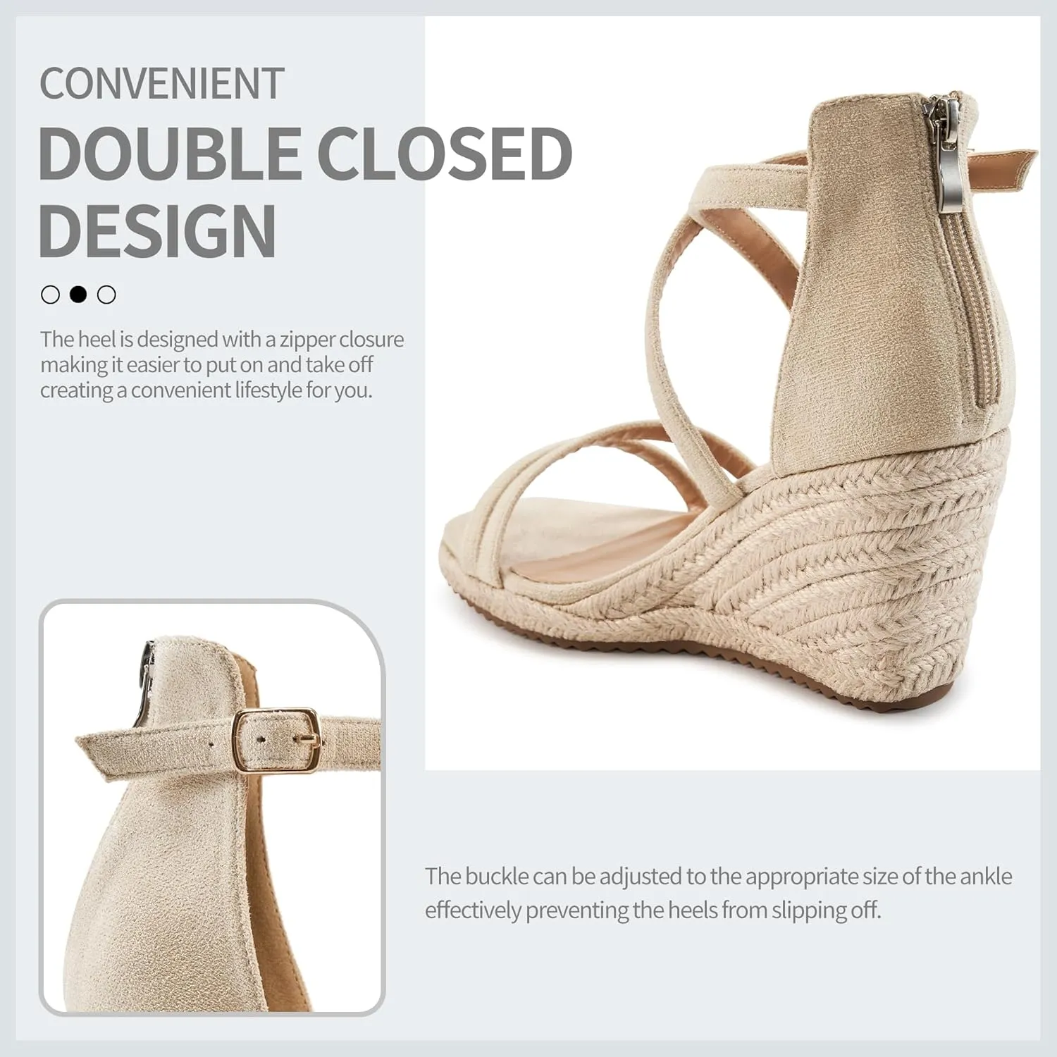 Aomigoct Wedge Sandals for Women Dressy - Suede Platform Wedges for Party - Fashion Ladies Open Toe Summer Espadrille Shoes