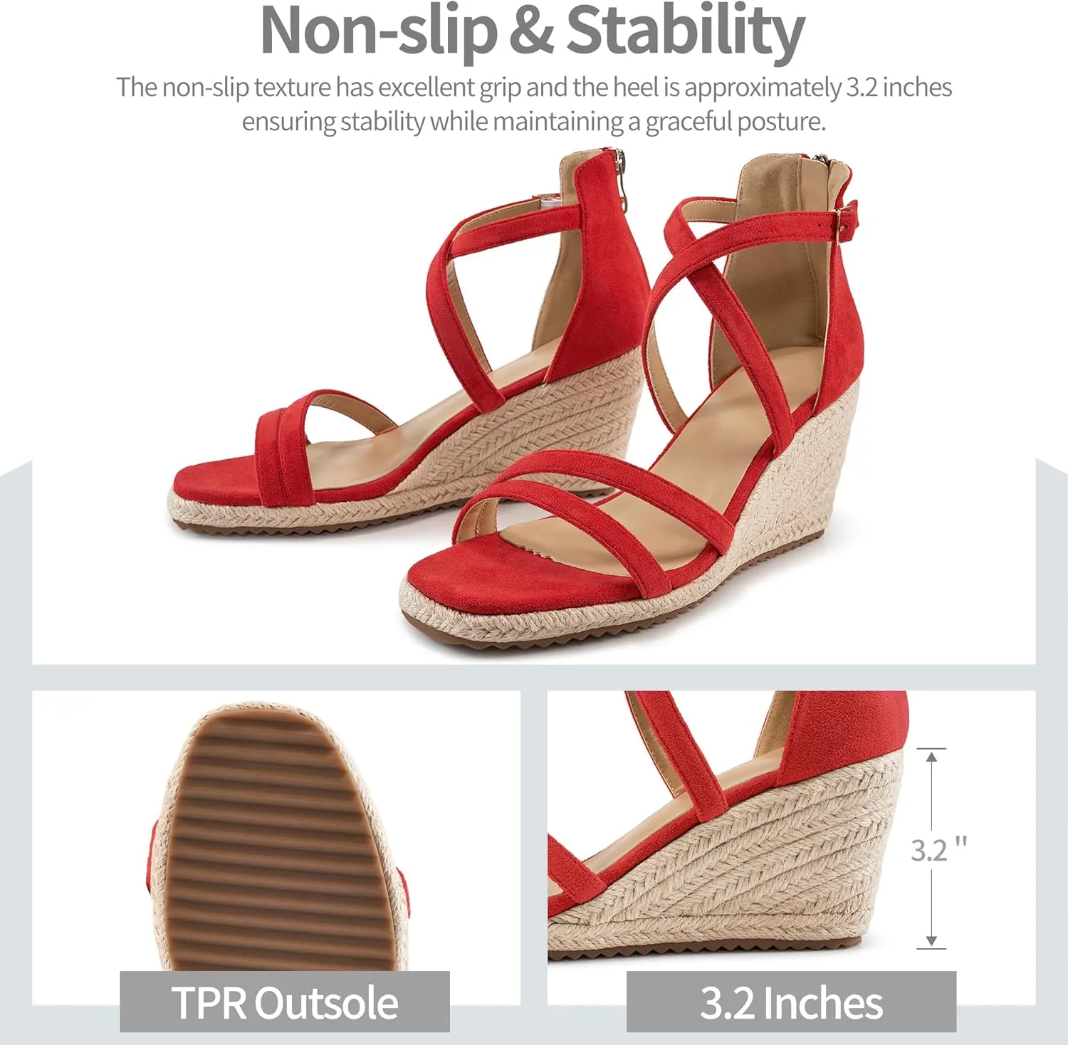 Aomigoct Wedge Sandals for Women Dressy - Suede Platform Wedges for Party - Fashion Ladies Open Toe Summer Espadrille Shoes