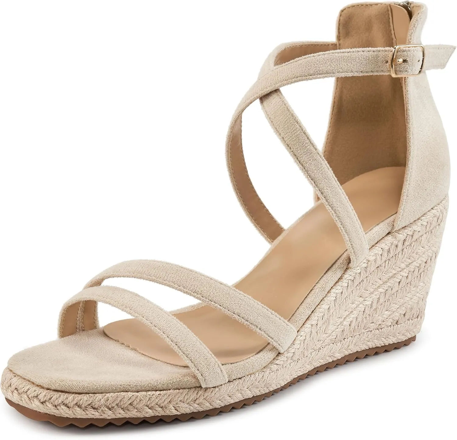 Aomigoct Wedge Sandals for Women Dressy - Suede Platform Wedges for Party - Fashion Ladies Open Toe Summer Espadrille Shoes