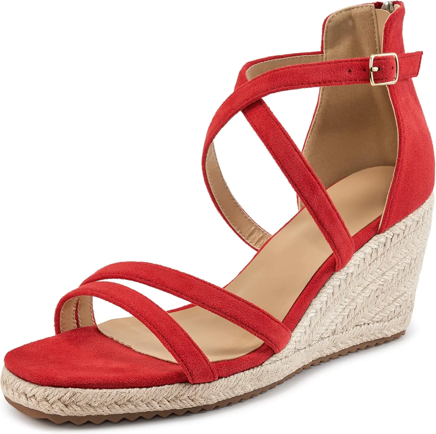 Aomigoct Wedge Sandals for Women Dressy - Suede Platform Wedges for Party - Fashion Ladies Open Toe Summer Espadrille Shoes