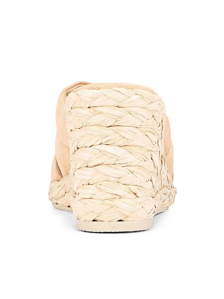 Apricot Multilayer Faux Suede Open-toe Slip-on Espadrille Wedge Sandals