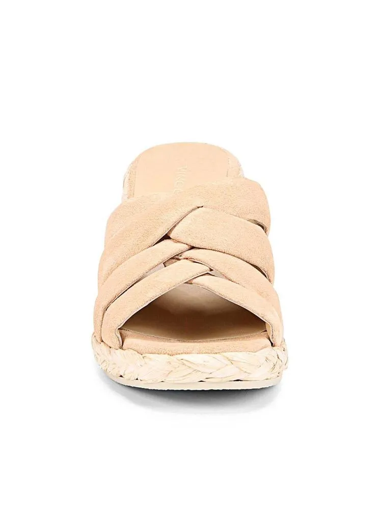 Apricot Multilayer Faux Suede Open-toe Slip-on Espadrille Wedge Sandals
