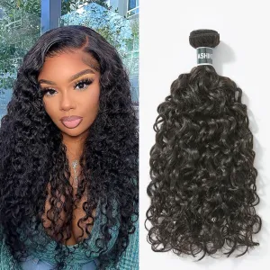 ASHINE Human Hair Bundle Deep Curly Water Wave, Unprocessed Cambodian Raw Hair 20 Inch, Flip Over Quick Weave Wet and Wave Bundles for Women Natural Black