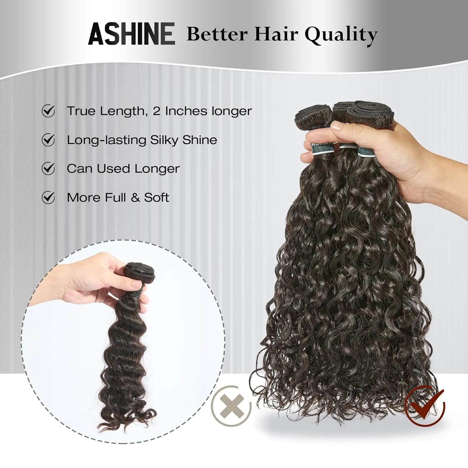 ASHINE Human Hair Bundle Deep Curly Water Wave, Unprocessed Cambodian Raw Hair 20 Inch, Flip Over Quick Weave Wet and Wave Bundles for Women Natural Black