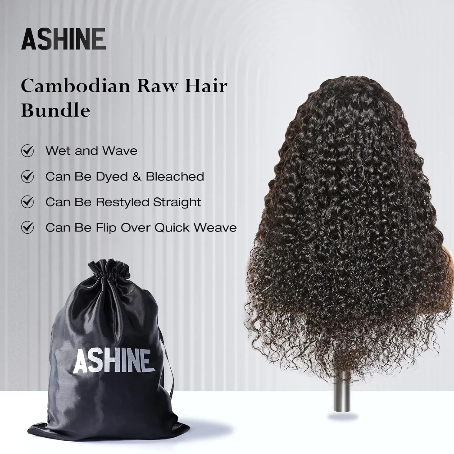 ASHINE Human Hair Bundle Deep Curly Water Wave, Unprocessed Cambodian Raw Hair 20 Inch, Flip Over Quick Weave Wet and Wave Bundles for Women Natural Black