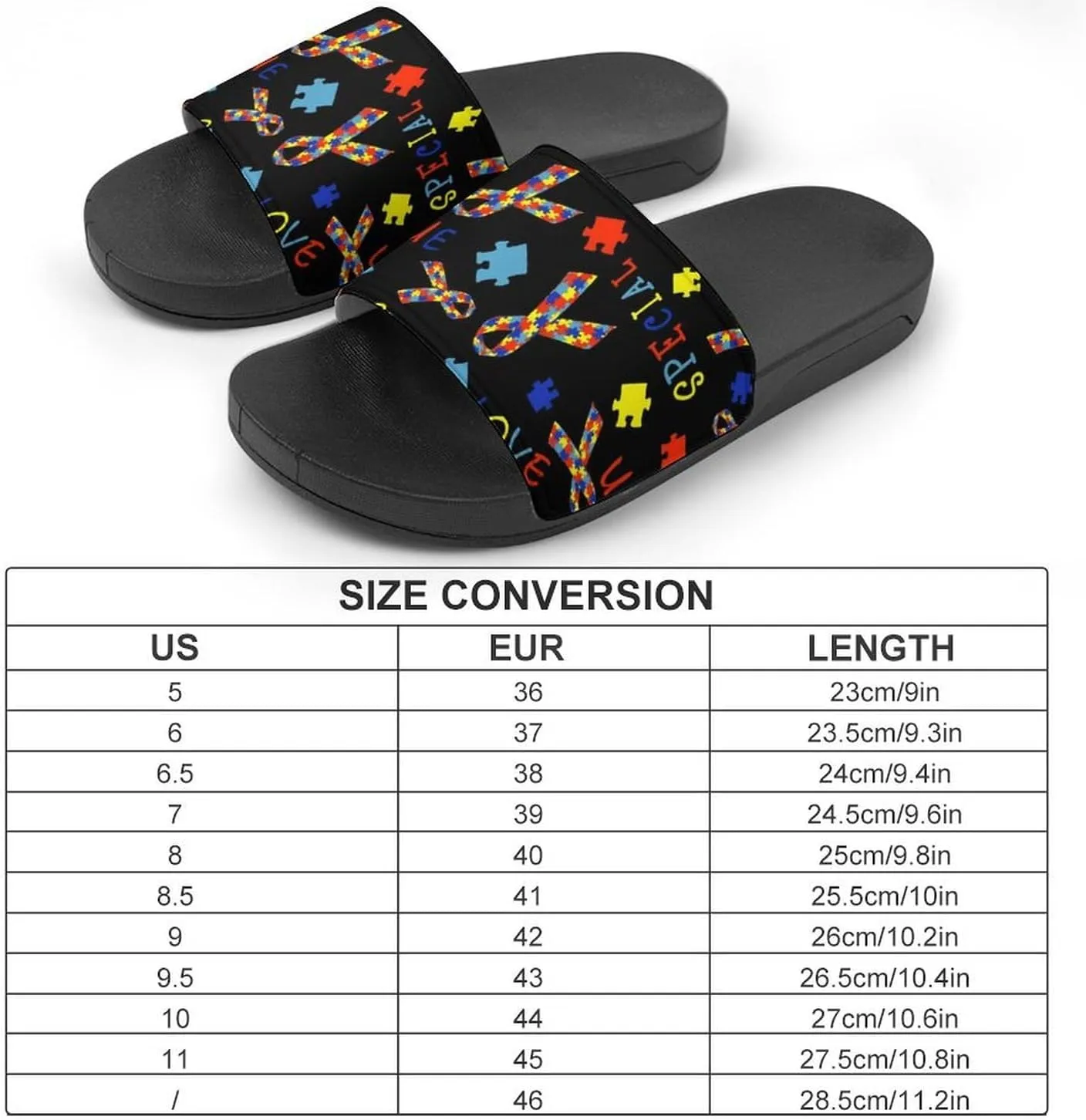 Autism Awareness Love Womens Slide Sandals Non Slip Summer House Slippers for Girls Slip-on Flip Flops