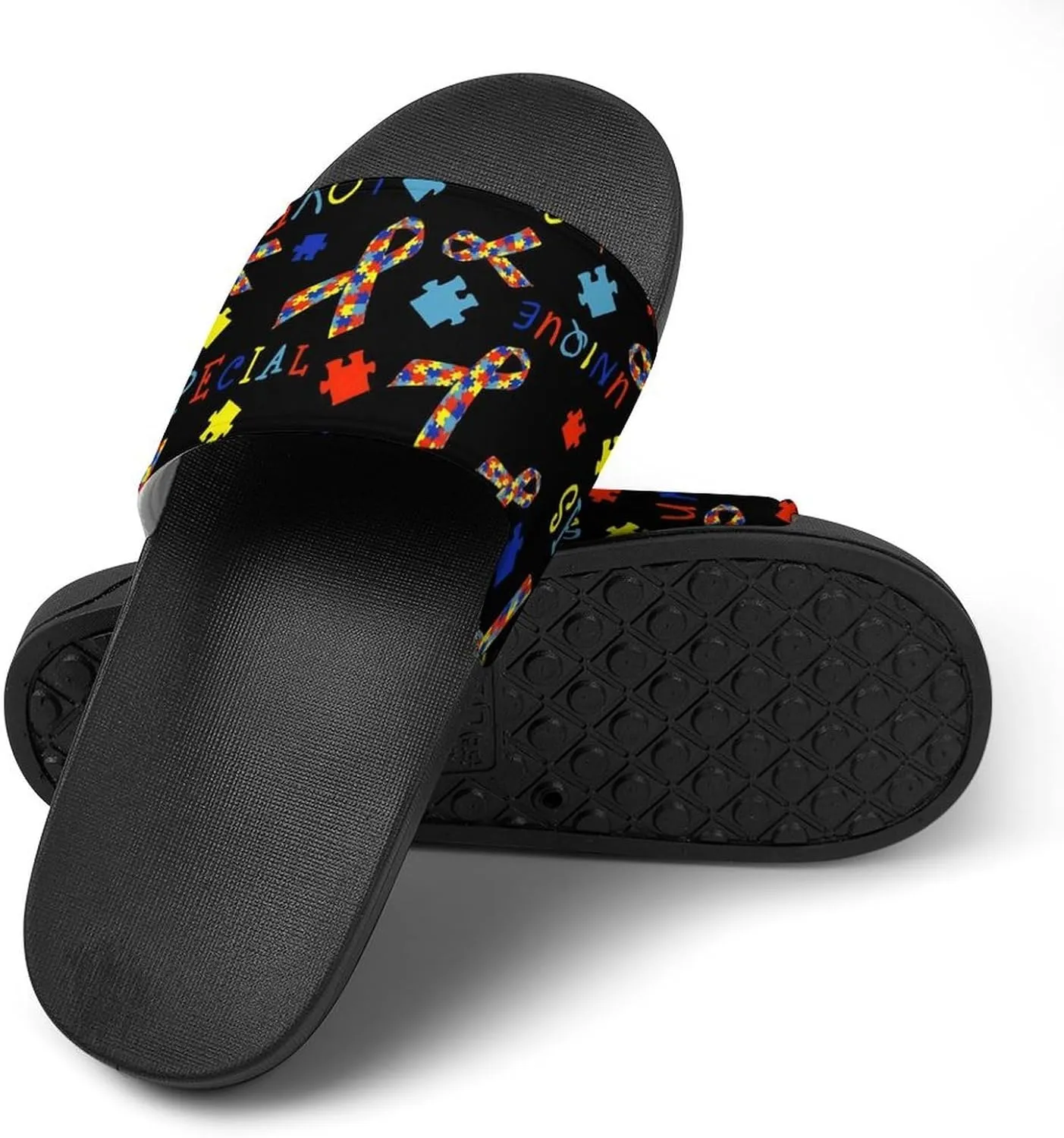 Autism Awareness Love Womens Slide Sandals Non Slip Summer House Slippers for Girls Slip-on Flip Flops