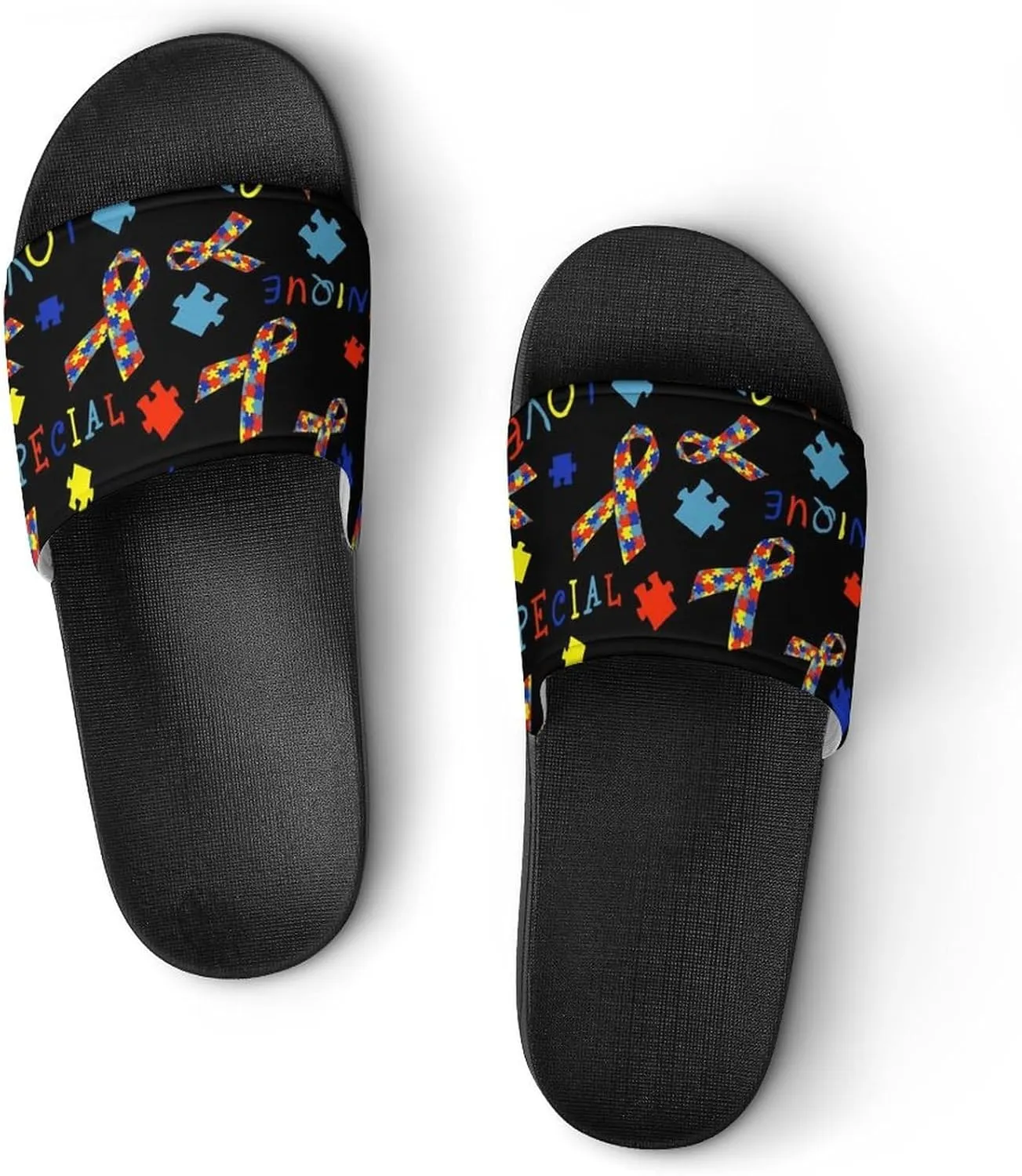 Autism Awareness Love Womens Slide Sandals Non Slip Summer House Slippers for Girls Slip-on Flip Flops