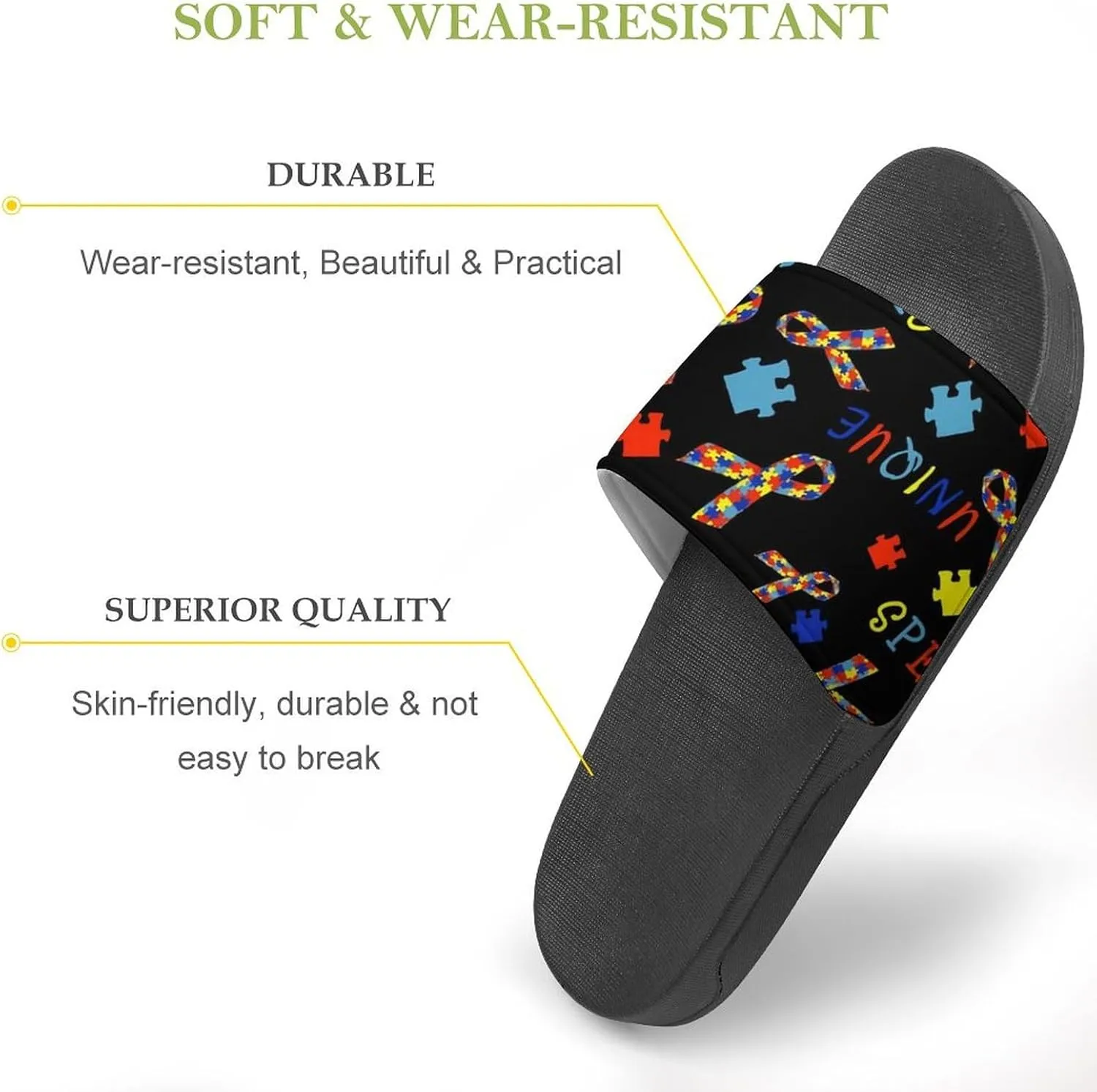Autism Awareness Love Womens Slide Sandals Non Slip Summer House Slippers for Girls Slip-on Flip Flops