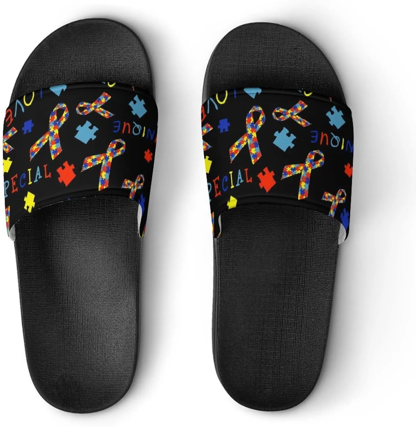 Autism Awareness Love Womens Slide Sandals Non Slip Summer House Slippers for Girls Slip-on Flip Flops