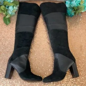 Bar lll Black Leather Naomi Patchwork Over-The-Knee Boots 9.5M